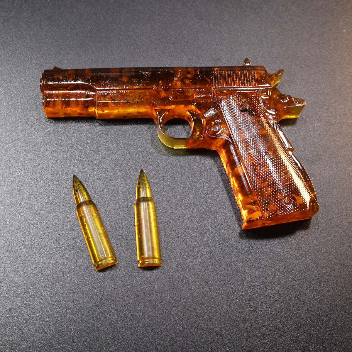 Made in USA Natural Baltic Amber Gun Figurine, Collectible Decor by KIZIMA® — handmade amber pistol sculpture, view 13