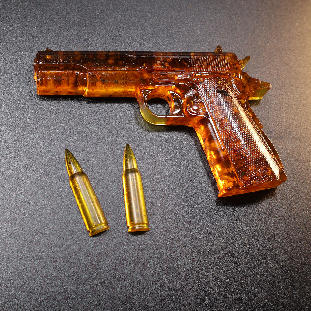 Made in USA Natural Baltic Amber Gun Figurine, Collectible Decor by KIZIMA® — handmade amber pistol sculpture, view 14