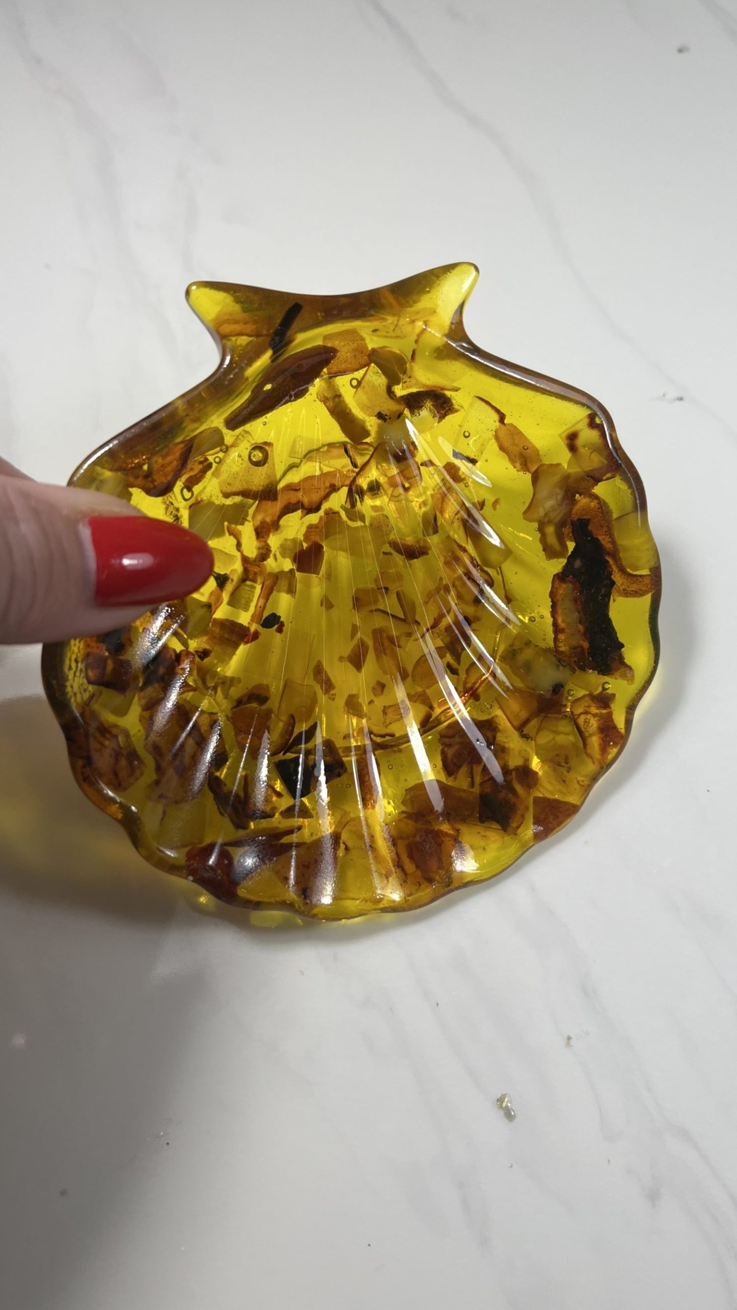 Handmade Plate Decorative Shell with Amber stones Home Decorating gift for Mother's Day