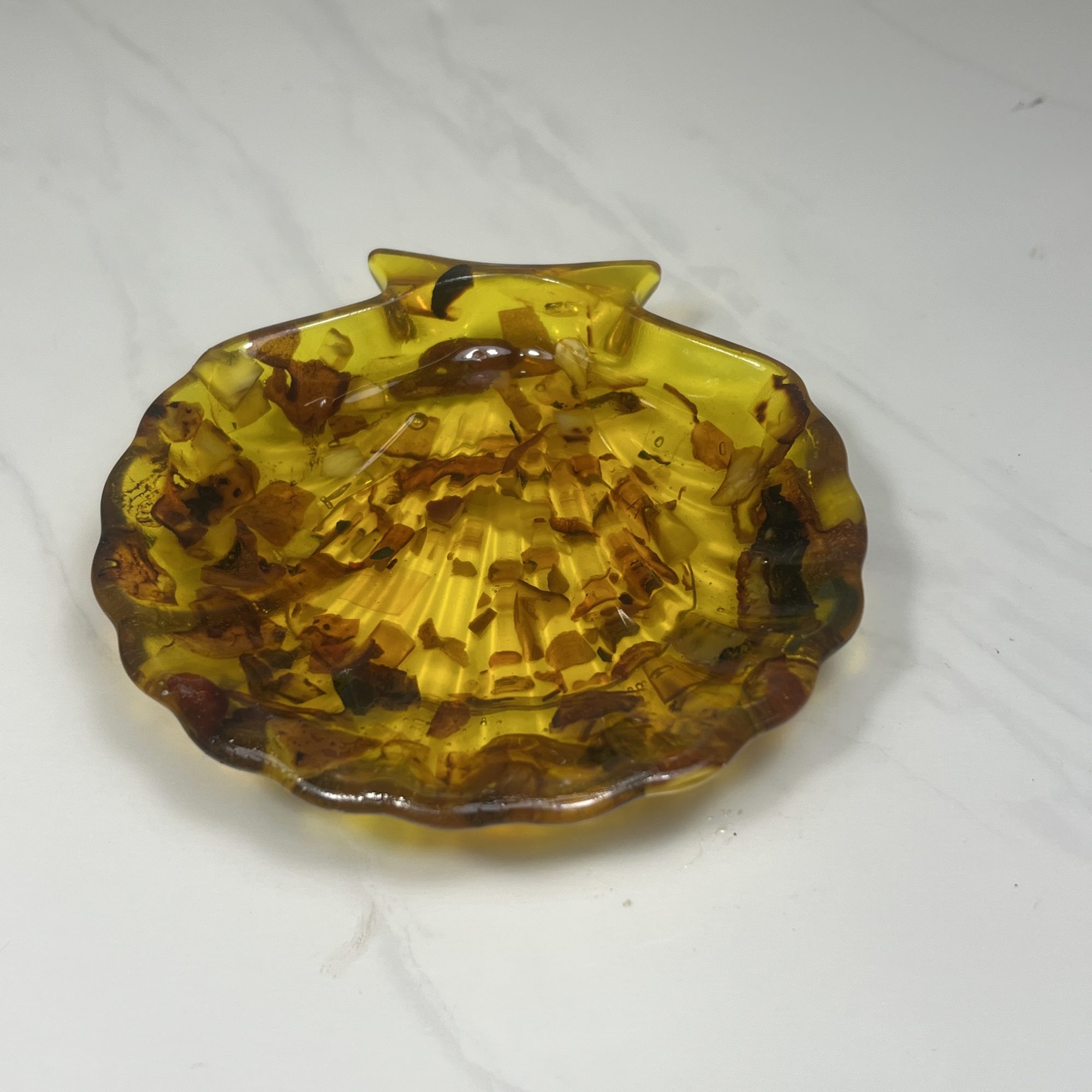 Handmade Plate Decorative Shell with Amber stones Home Decorating gift for Mother's Day