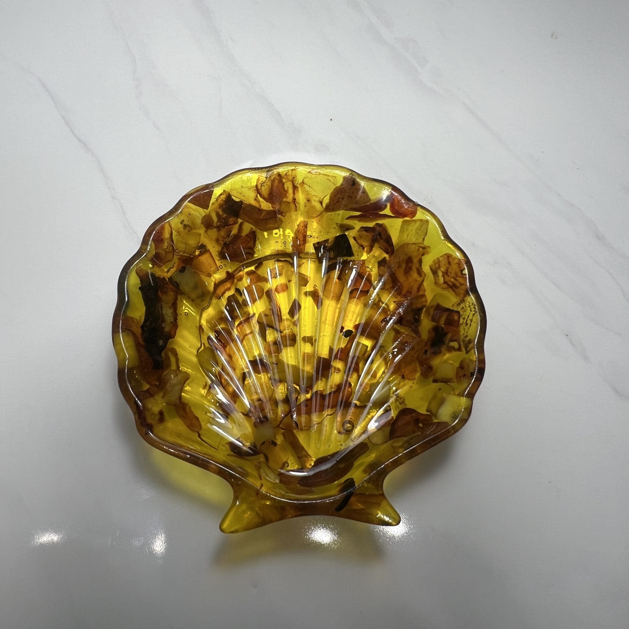Handmade Plate Decorative Shell with Amber stones Home Decorating gift for Mother's Day