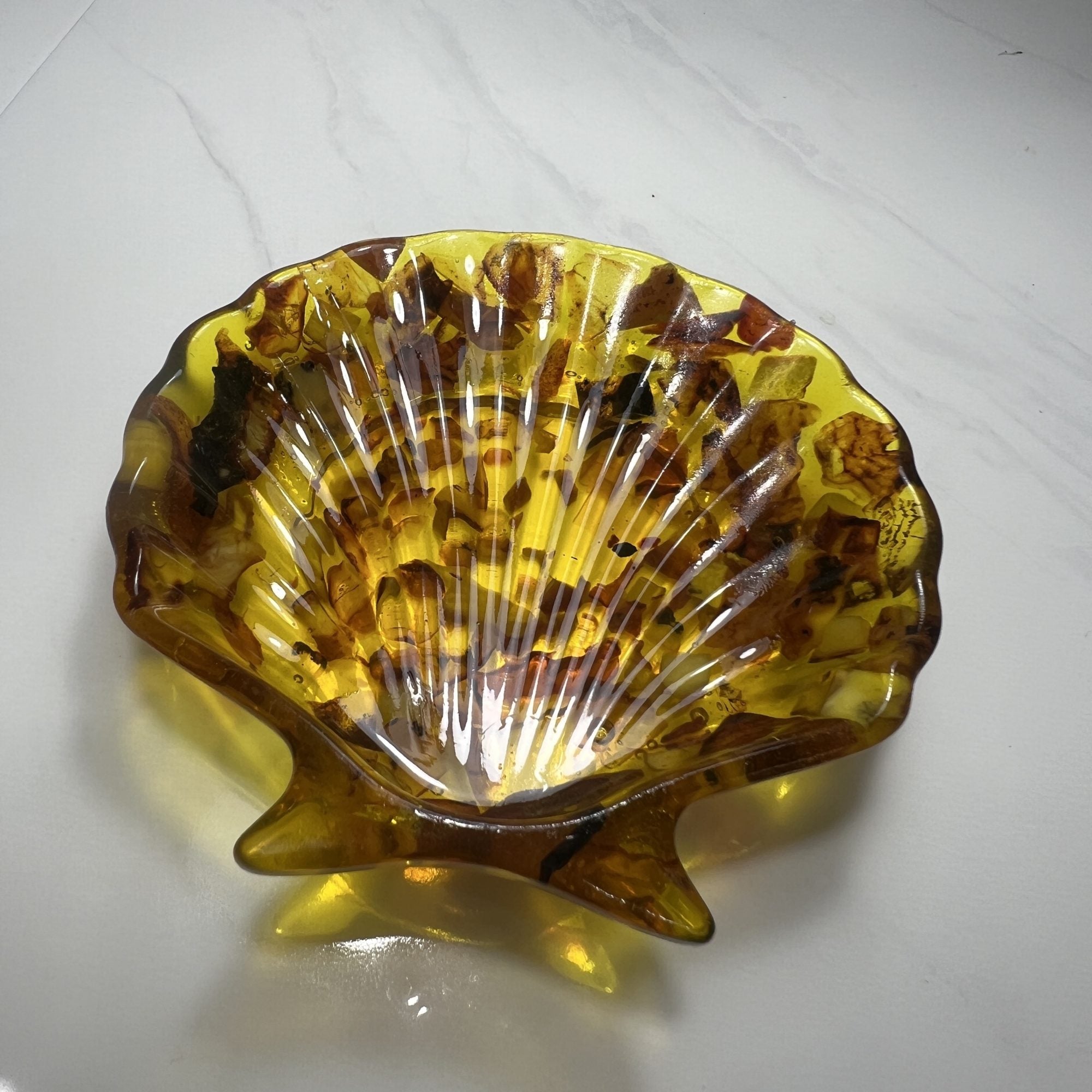 Handmade Plate Decorative Shell with Amber stones Home Decorating gift for Mother's Day