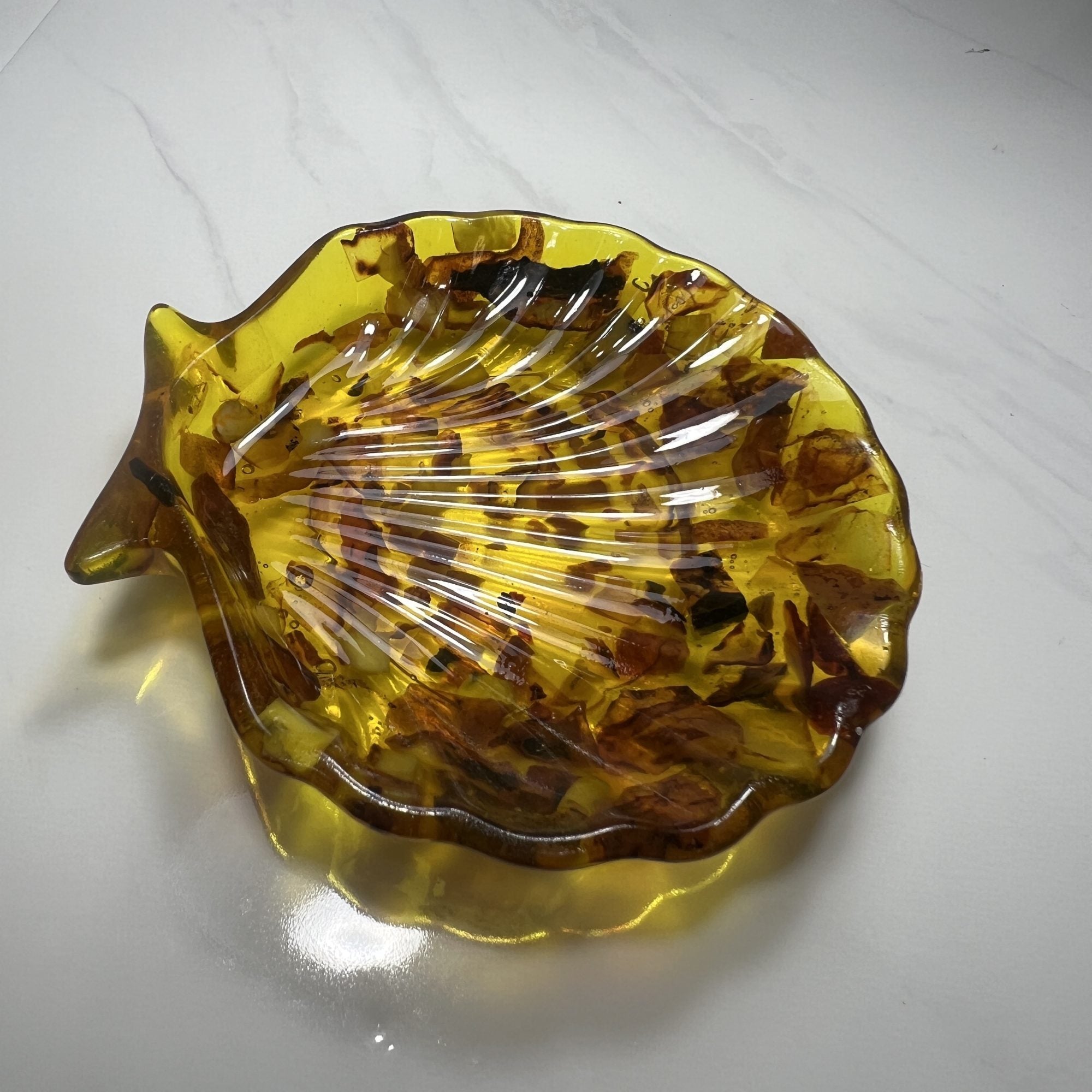 Handmade Plate Decorative Shell with Amber stones Home Decorating gift for Mother's Day