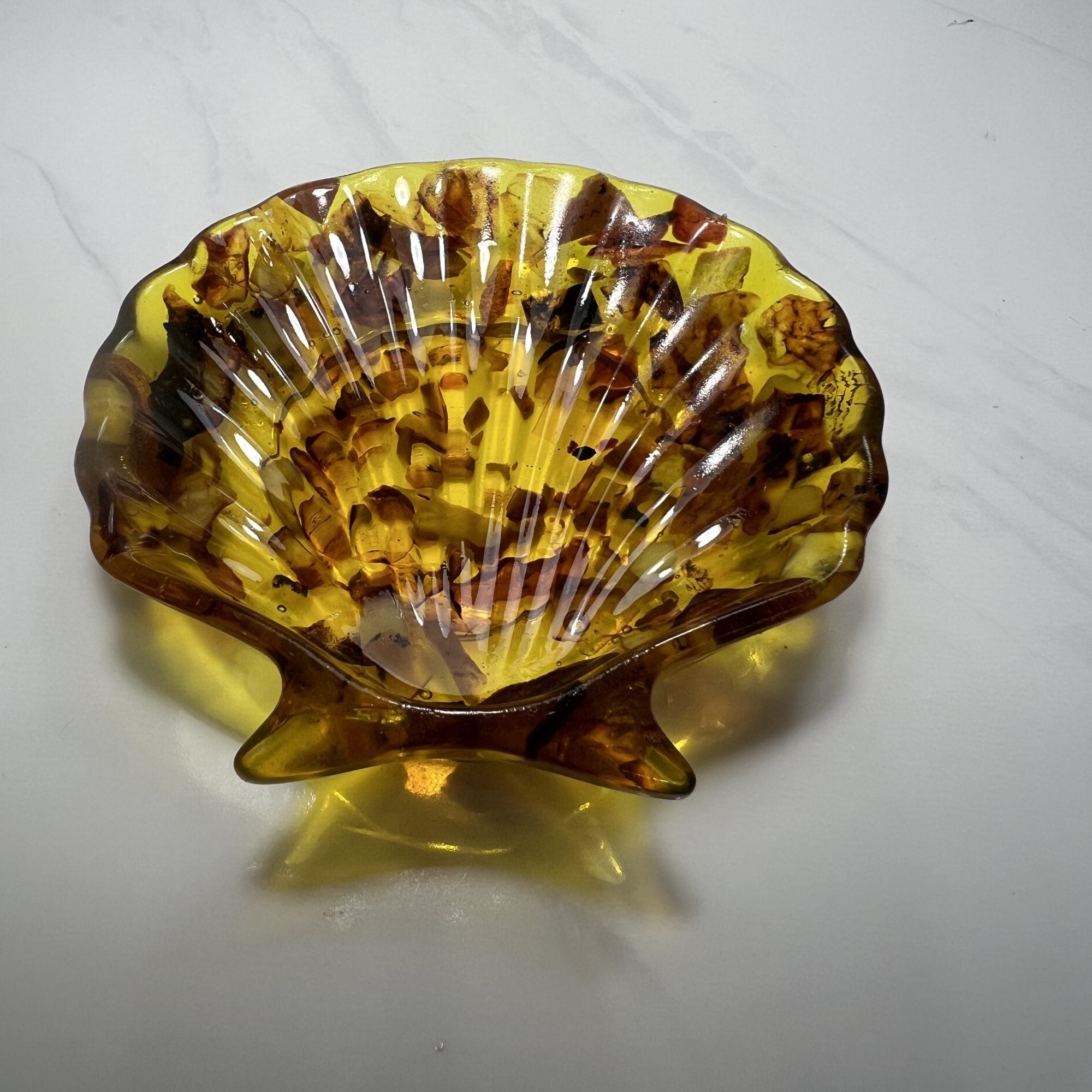 Handmade Plate Decorative Shell with Amber stones Home Decorating gift for Mother's Day