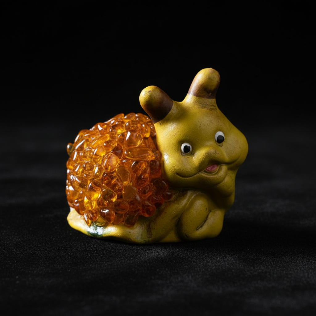 Snail Baltic amber figurine by KIZIMA® — handmade in USA, detail view