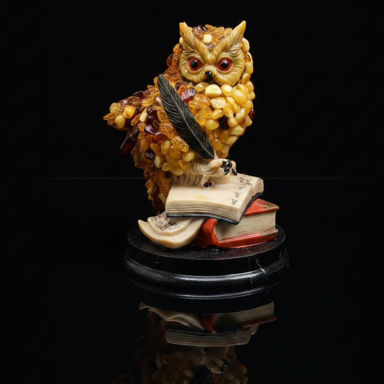 Cognac Owl Baltic Amber Figurine — Made in USA | KIZIMA®