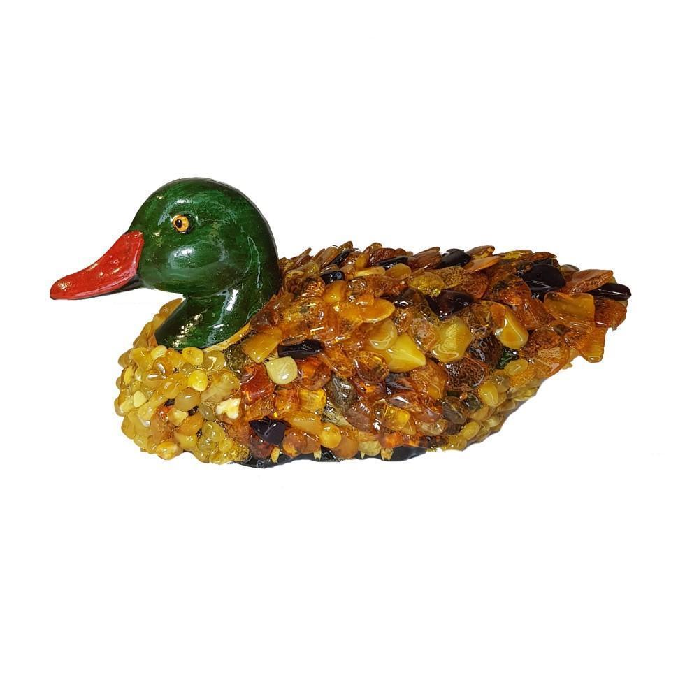 Amber Duck Figurine | Handmade Ceramic & Natural Baltic Amber | Unique Gift