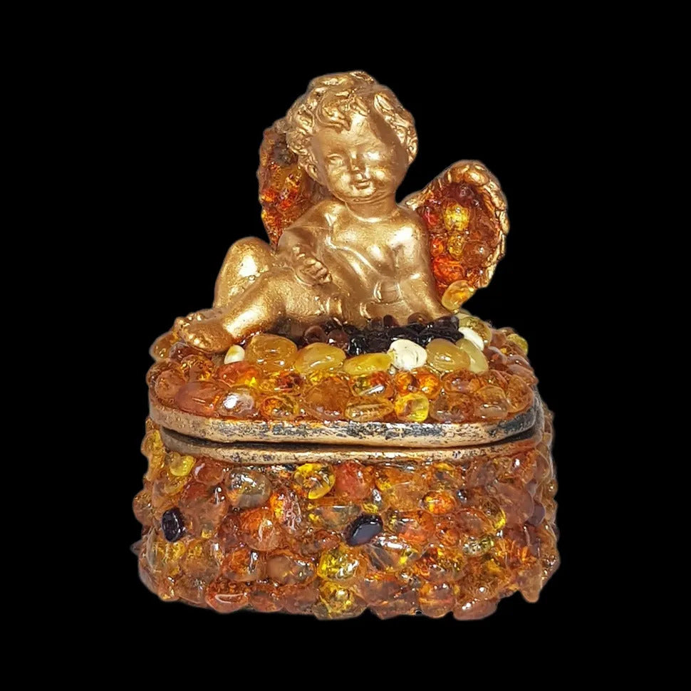 USA Handmade Natural Baltic Amber Jewelry Box Angel Square KIZIMA