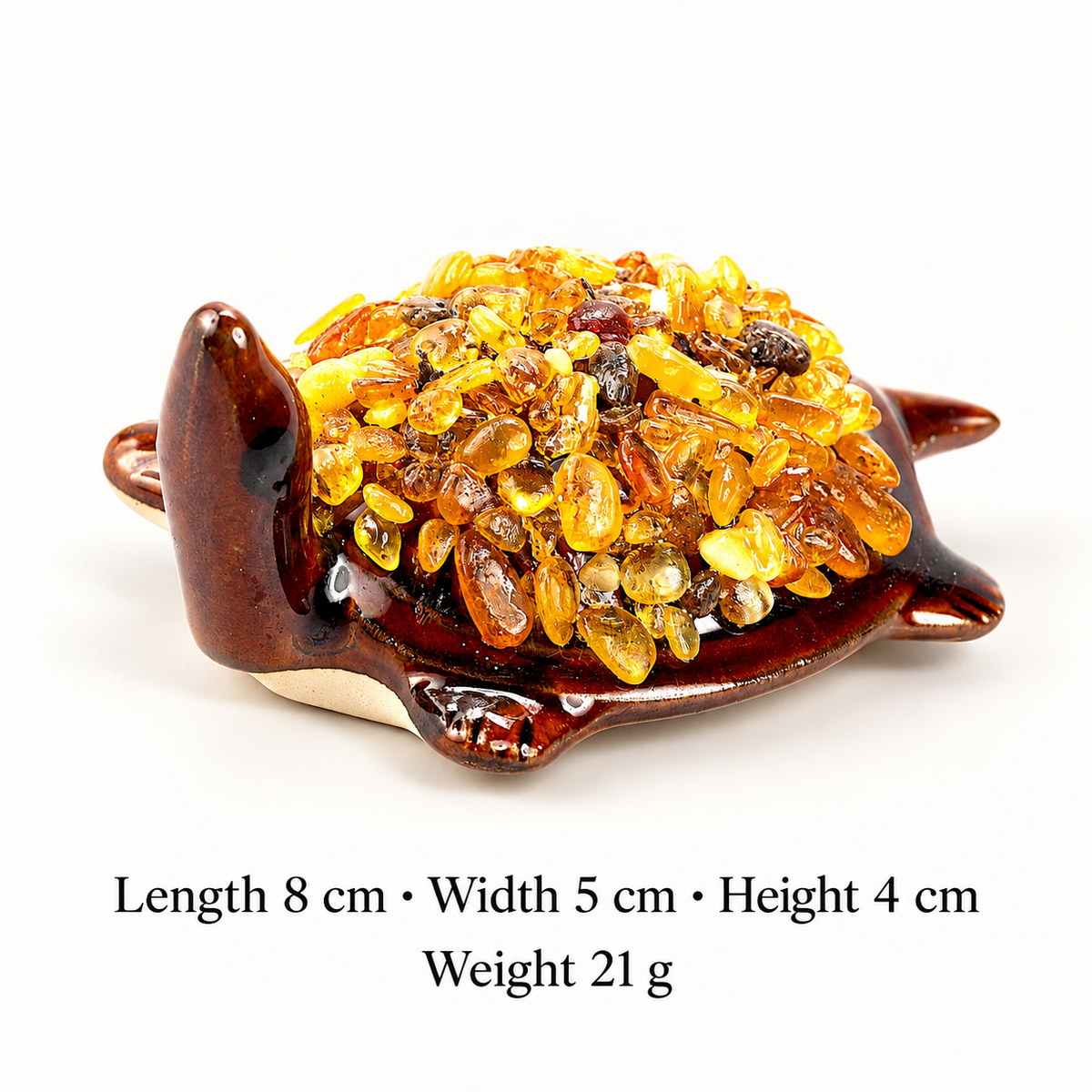 KIZIMA 10N0050q21 amber turtle dimensions: 8 cm long, 5 cm wide, 4 cm high; weight 21 g.