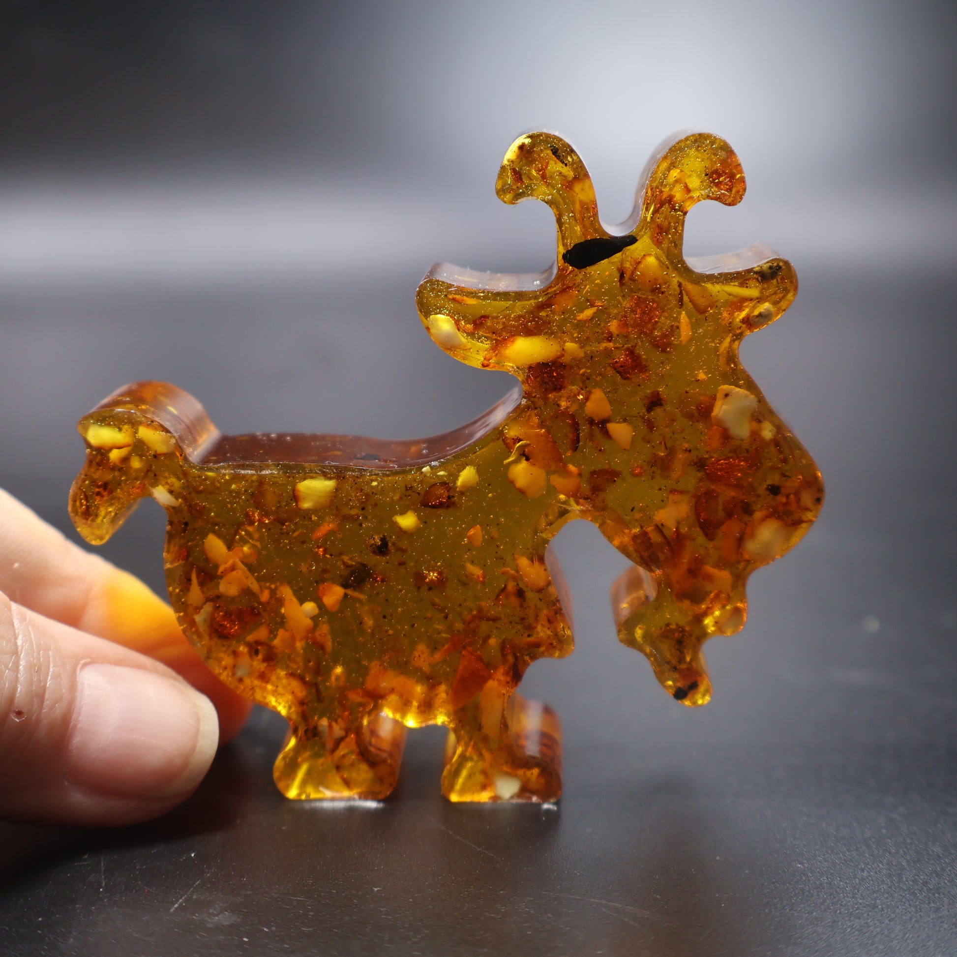 Natural Baltic amber goat figurine handcrafted in Brooklyn New York