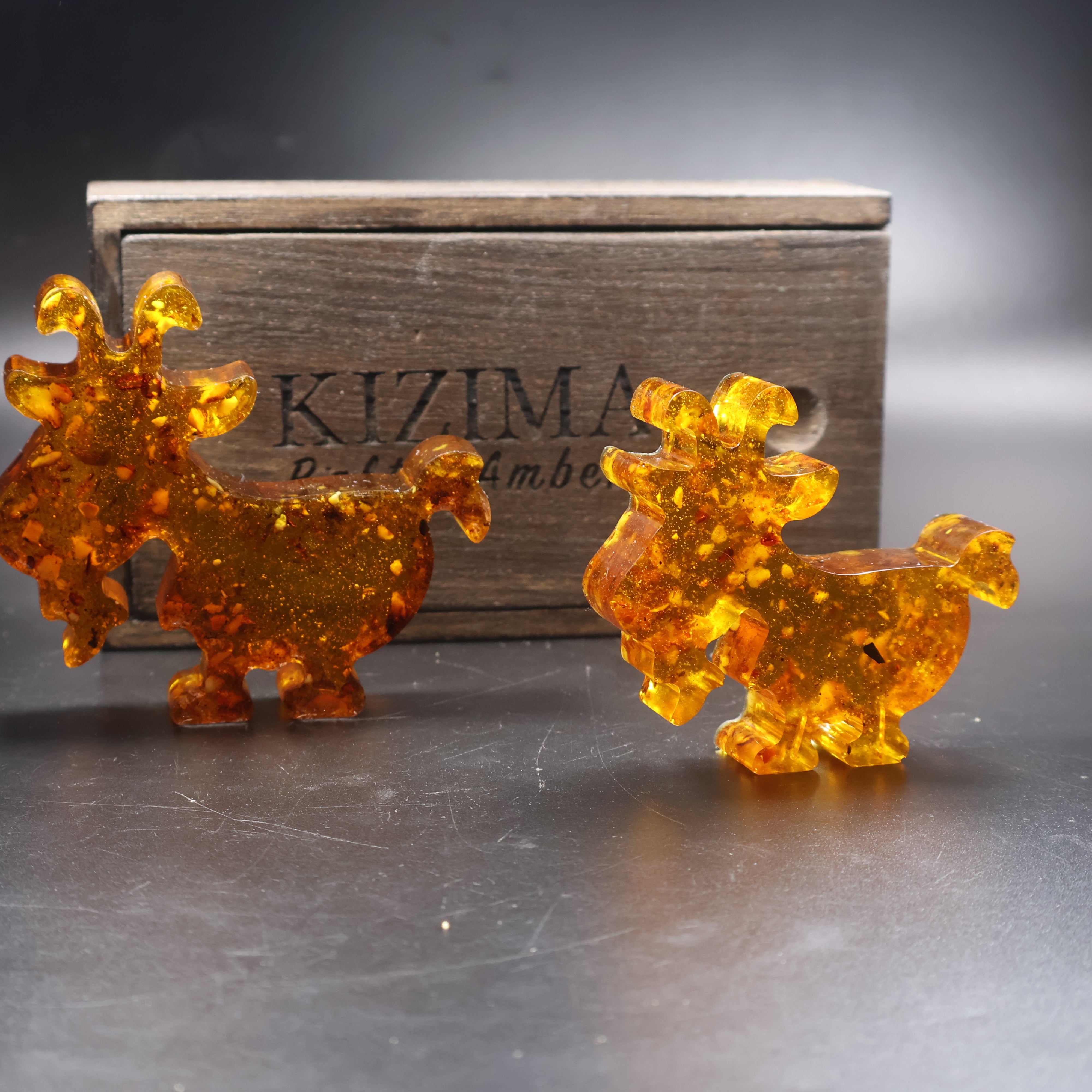 Amber goat figurine translucent Baltic amber holiday decoration