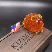 Made in USA natural Baltic amber ram figurine Christmas decor by KIZIMA front view
