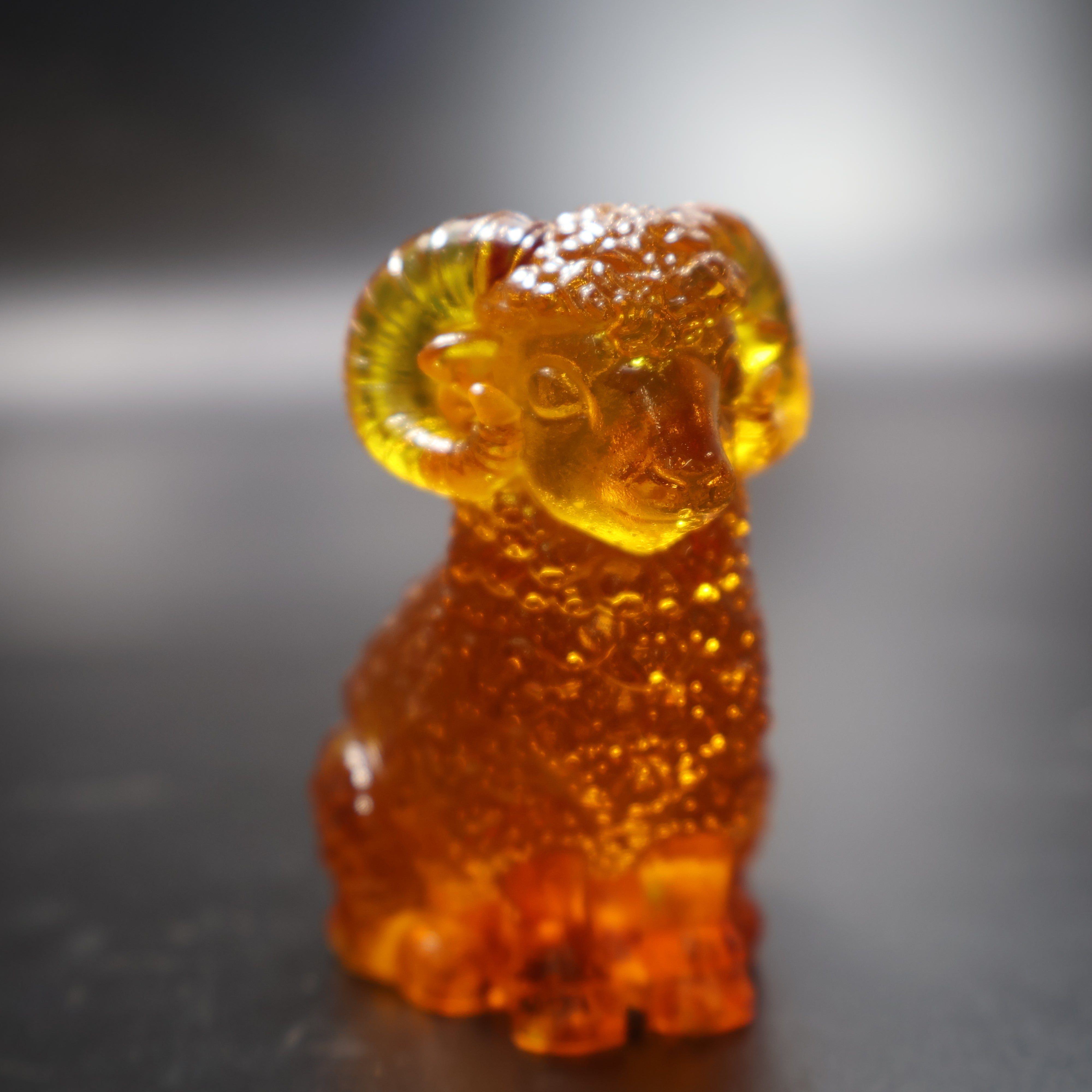 Made in USA natural Baltic amber ram figurine Christmas gift by KIZIMA front view
