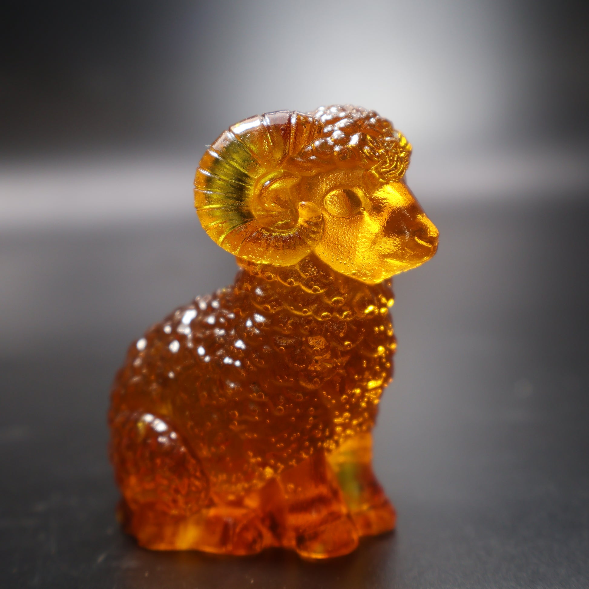 Handmade Baltic amber ram figurine Aries zodiac gift KIZIMA side view