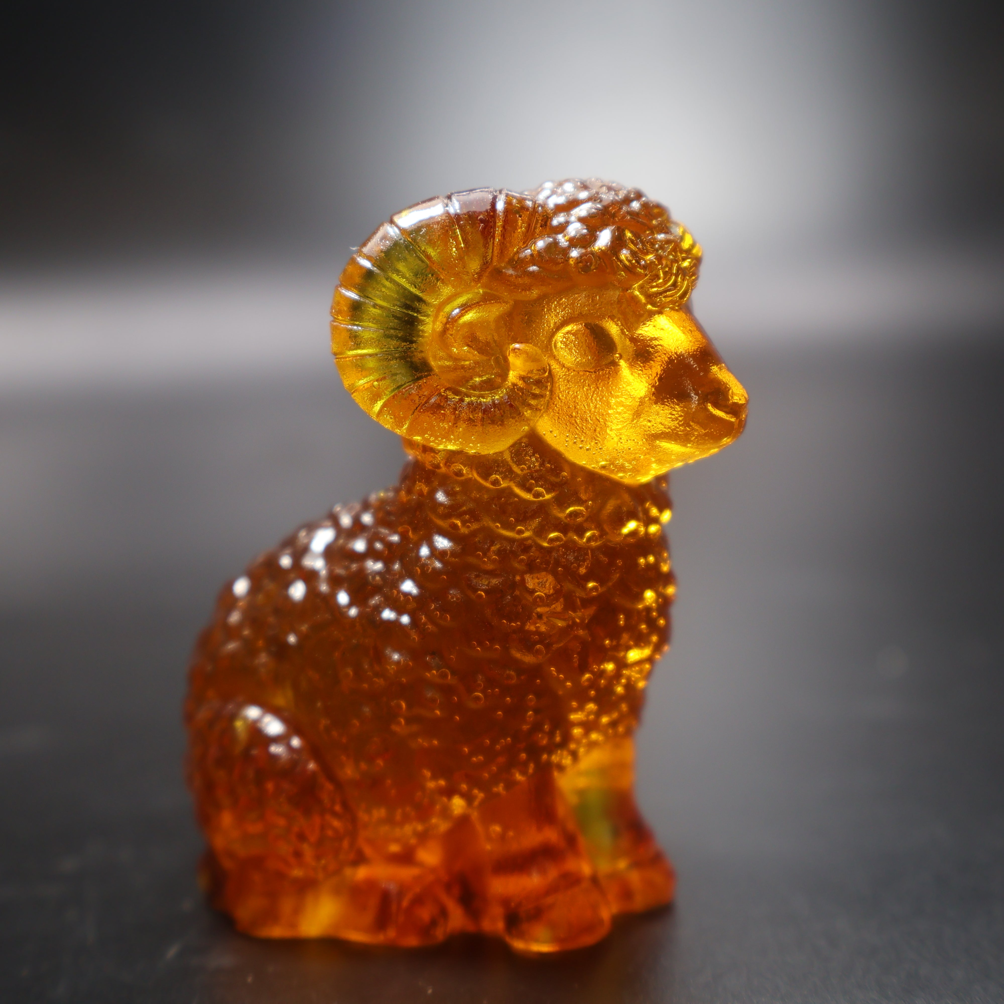 Handmade Baltic amber ram figurine Aries zodiac gift KIZIMA side view