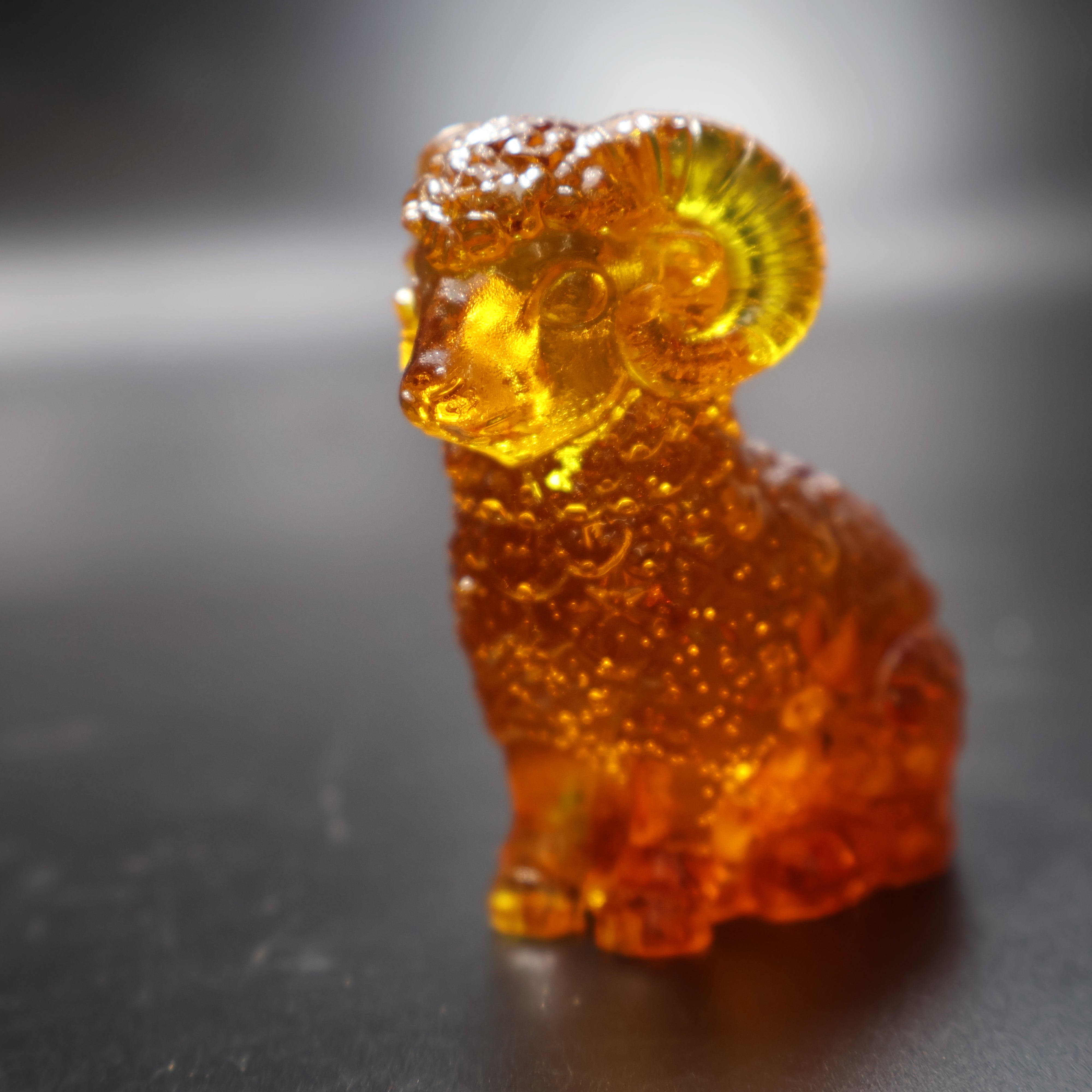 Natural Baltic amber ram figurine handcrafted in Brooklyn New York
