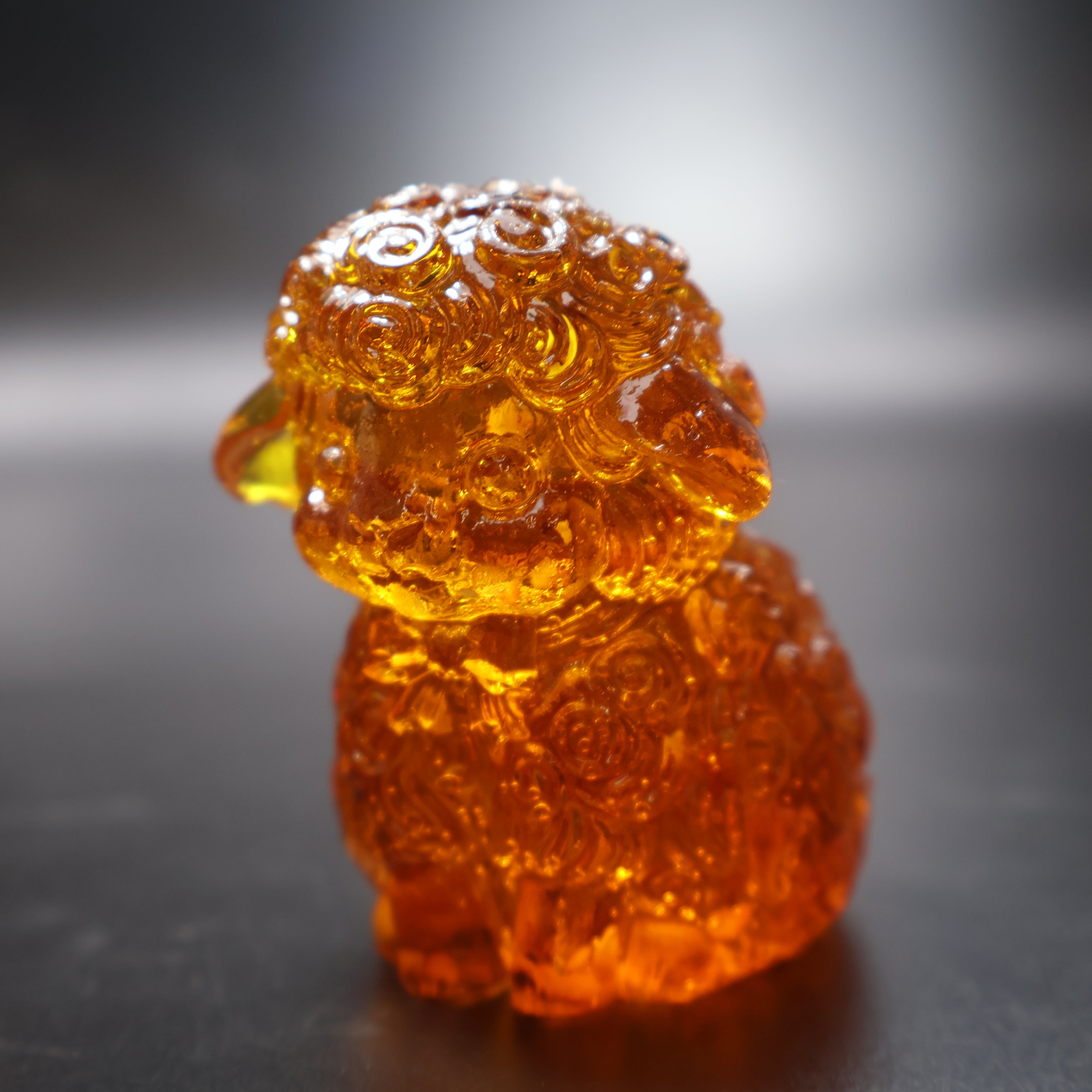 Natural Baltic amber sheep figurine handcrafted in Brooklyn New York