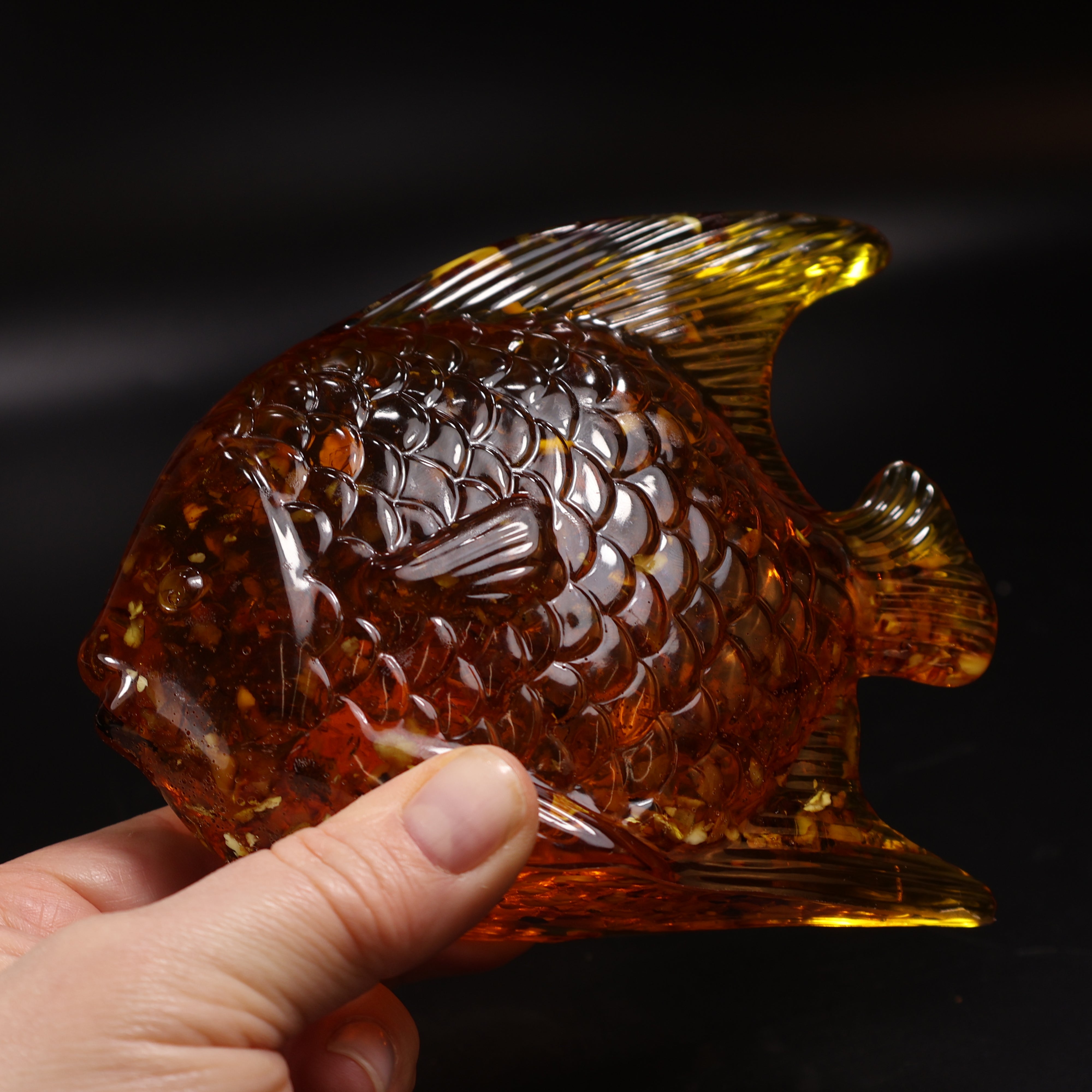 Made in USA Baltic Amber Fish Sculpture Close-Up – Handmade Luxury Fisherman Gift KIZIMA