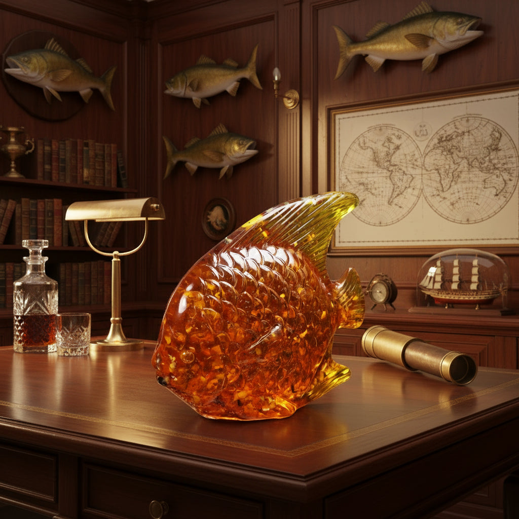 Made in USA Baltic Amber Fish Sculpture for Fisherman Gift – Luxury Handmade Fishing Decor KIZIMA