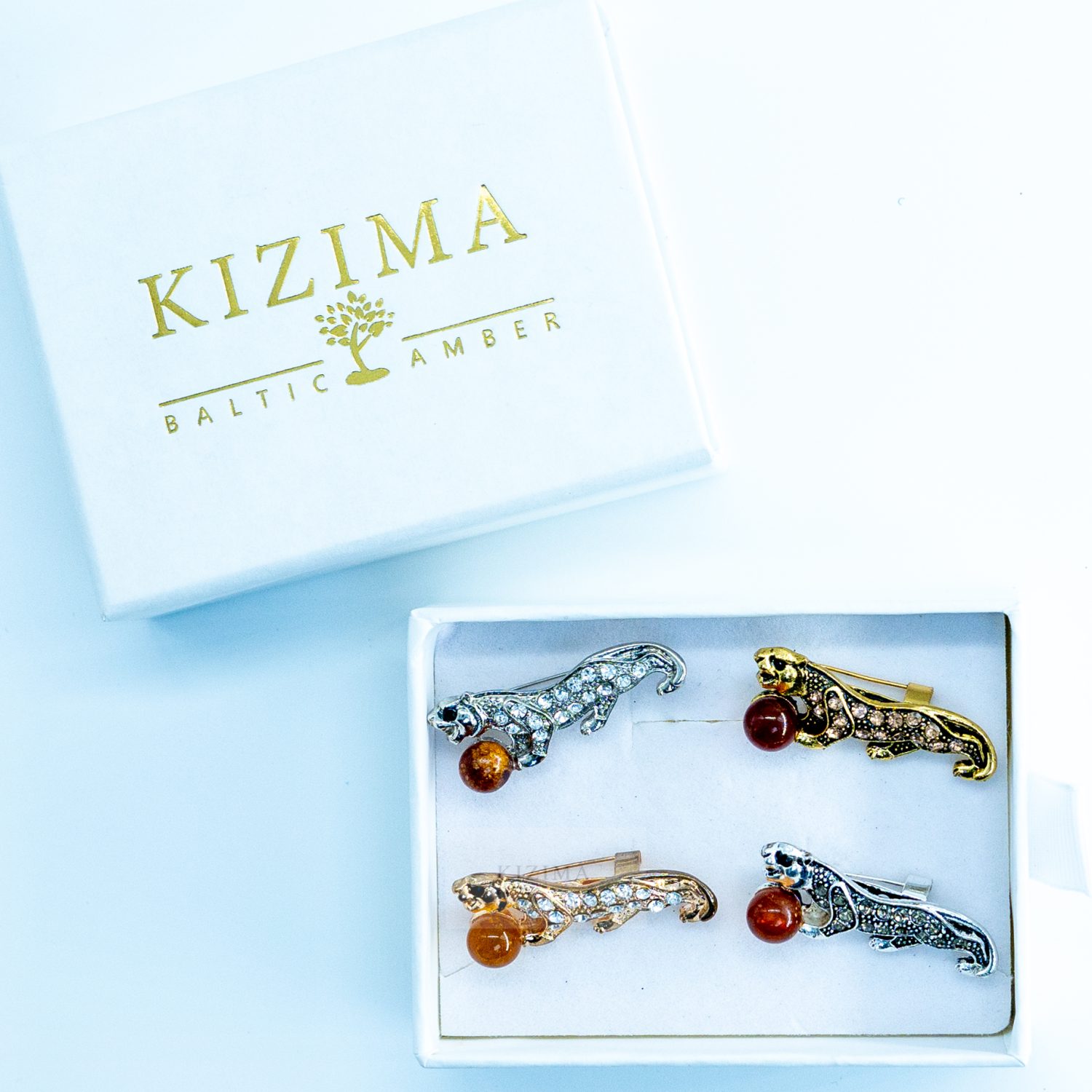 USA HANDMADE Brooch Tiger Amber GIFT KIZIMA