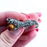 Handmade Baltic amber tiger brooch by KIZIMA® — natural amber jewelry, made in USA