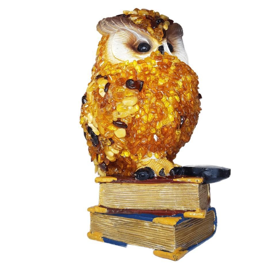 USA Handmade Figurine Amber Owl on Books Home Decor