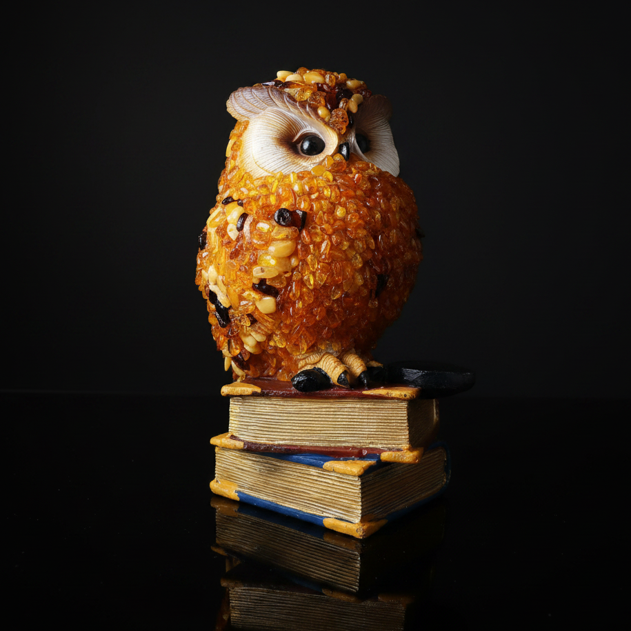 Owl on Books Baltic Amber Figurine — Made in USA | KIZIMA®