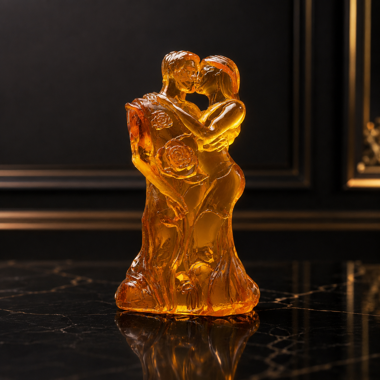 Amber wedding couple keepsake in honey and cognac tones, handcrafted by KIZIMA in New York