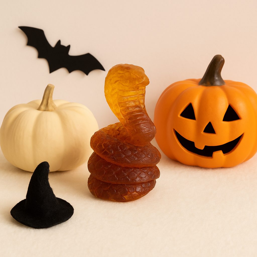 Amber Cobra Figurine – Handmade Baltic Amber Snake Sculpture – Halloween Decor