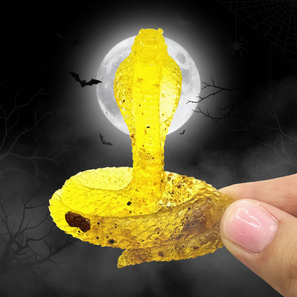 Cobra Baltic amber figurine, Halloween, by KIZIMA® — handmade in USA, side view
