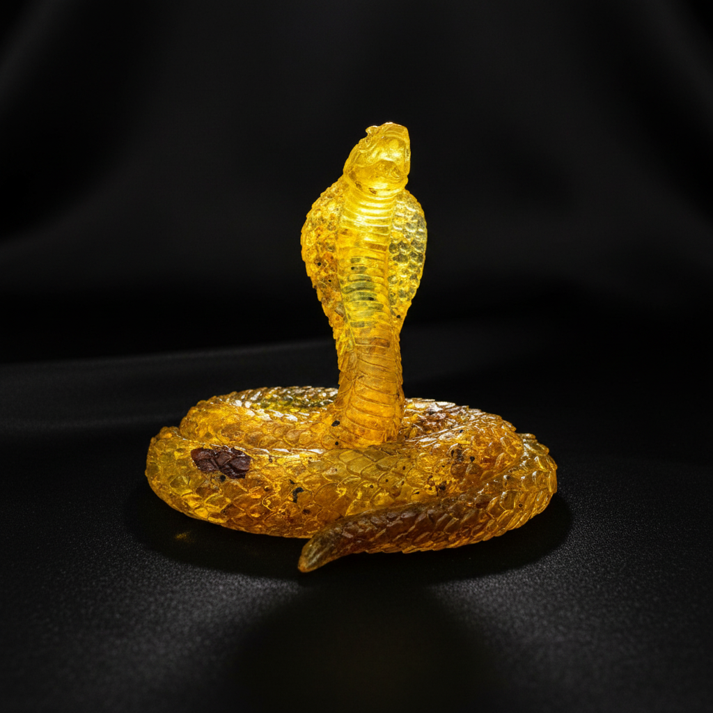 Cobra Baltic amber figurine, Halloween, by KIZIMA® — handmade in USA, additional view