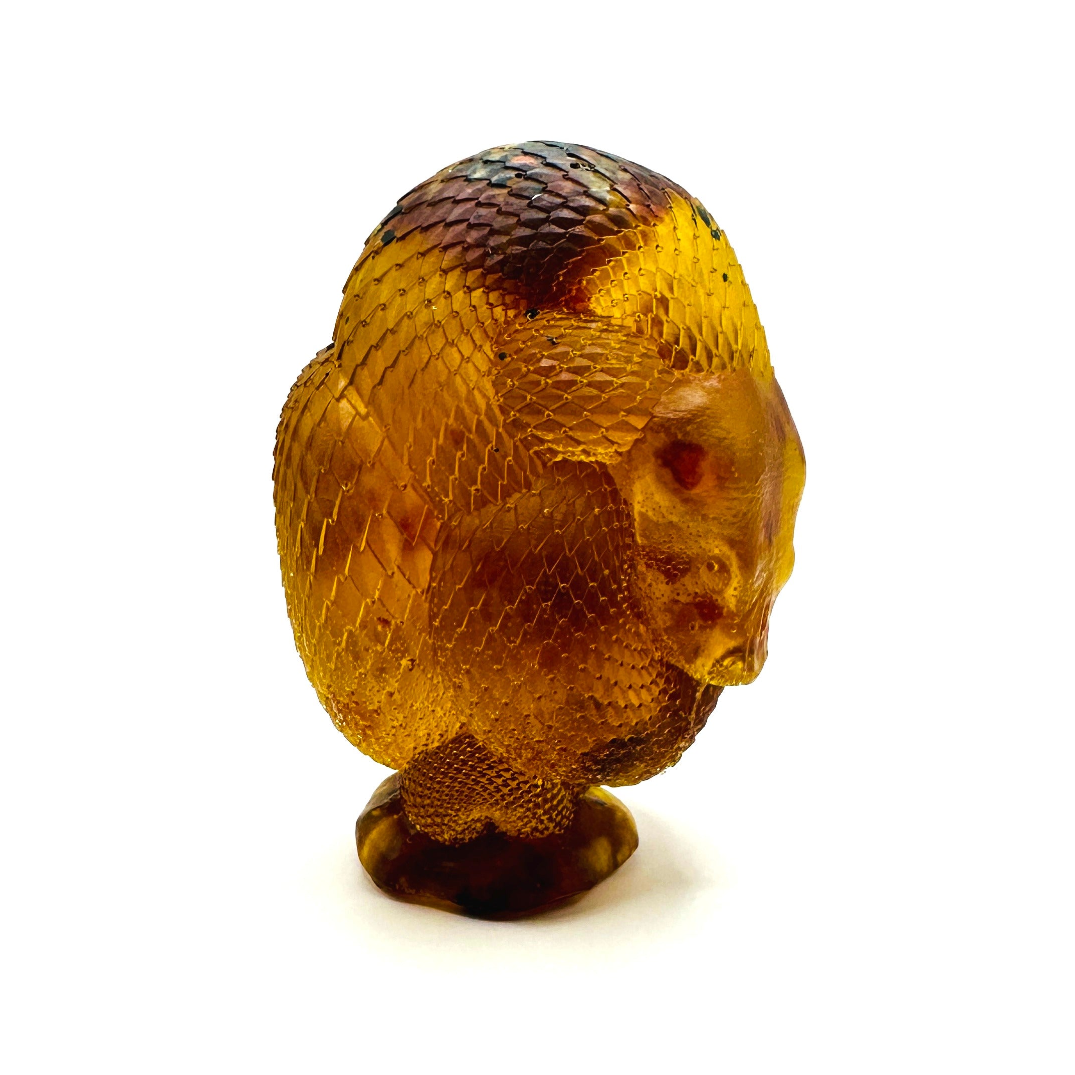 KIZIMA® coiled snake Baltic amber figurine — genuine amber decor, handmade in USA, detail view