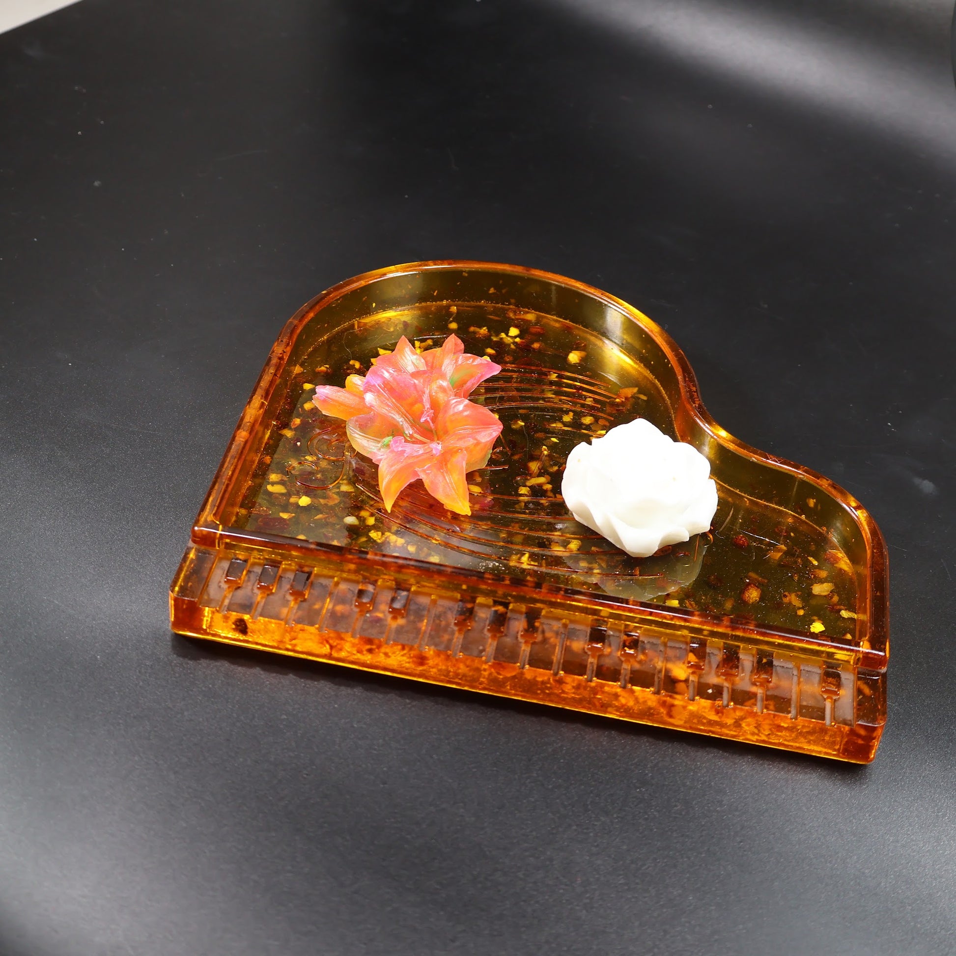 Baltic amber grand piano music box detail handmade Brooklyn KIZIMA
