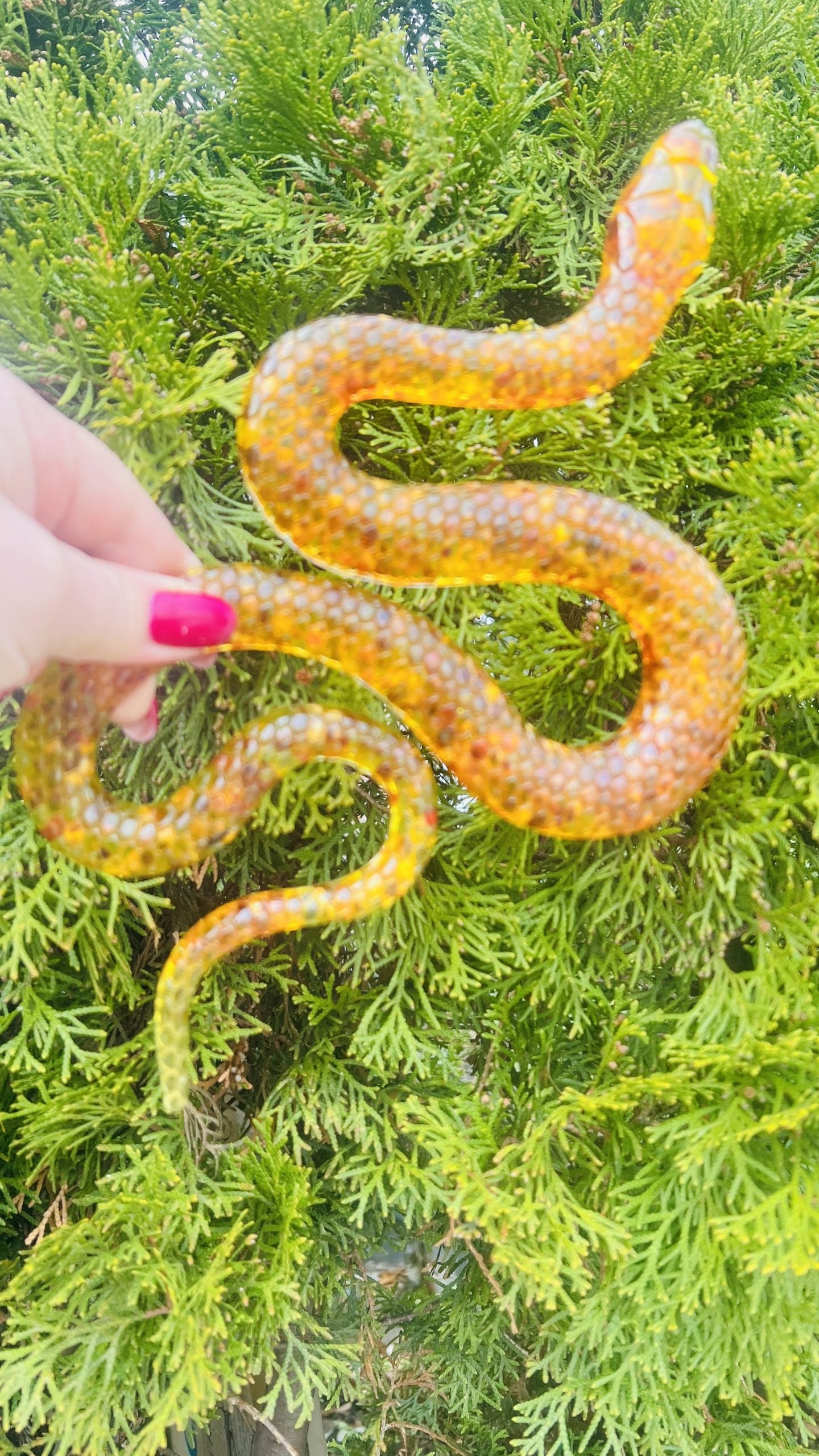 KIZIMA® amber magical snake figurine — genuine Baltic amber decor, handmade in USA, angled view