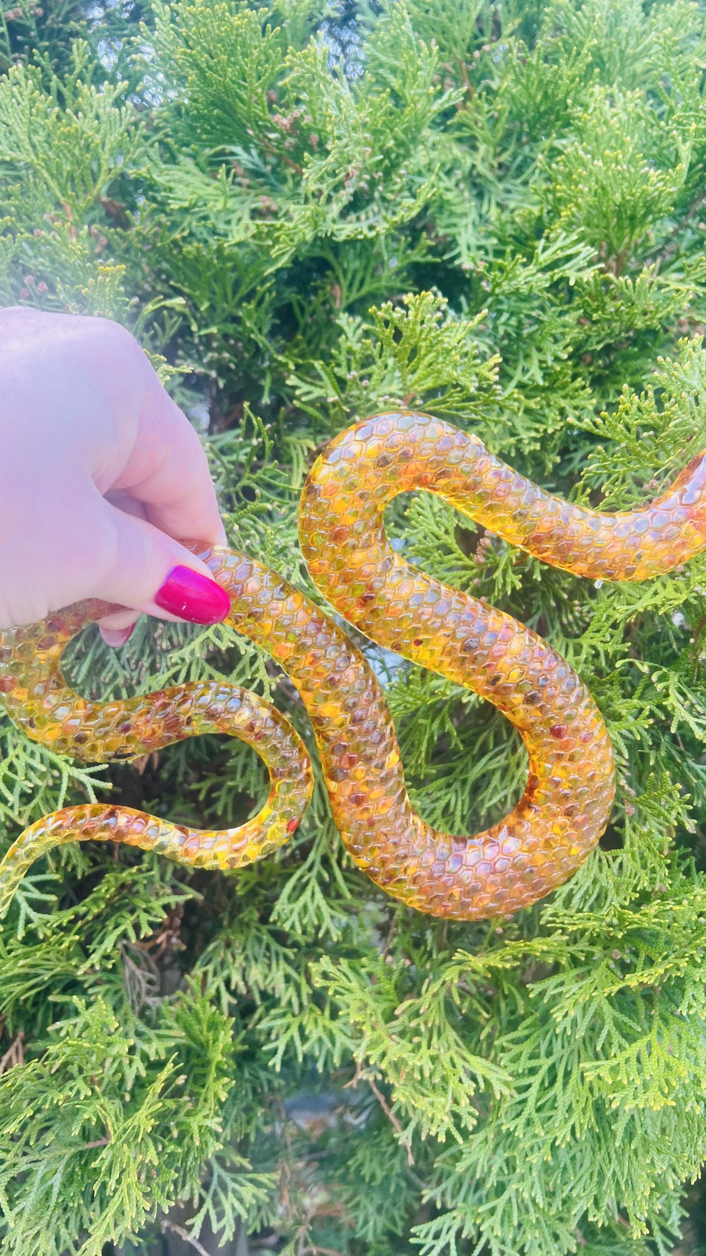 Baltic amber magical snake statue by KIZIMA® — genuine amber gift, made in USA, close-up