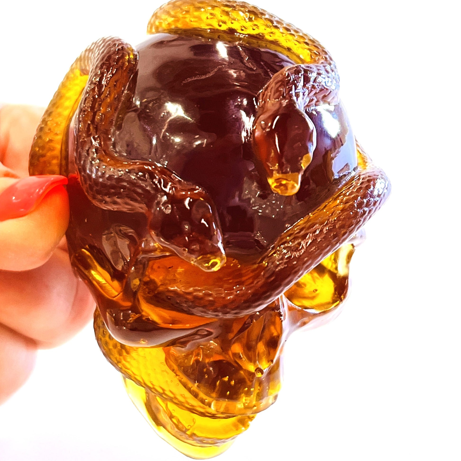 KIZIMA® handmade amber skull and snake — natural Baltic amber decor, USA, detail