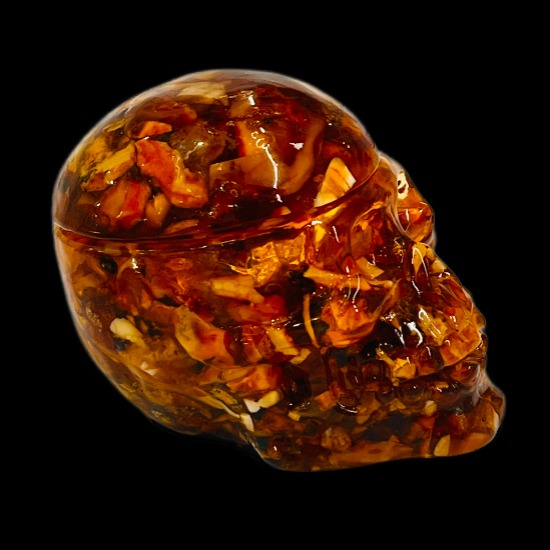 Baltic amber skull and snake box by KIZIMA® — genuine amber gift, made in USA, close-up