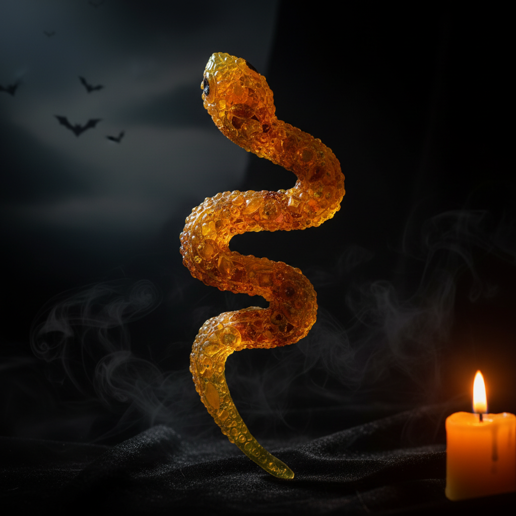 Snake brooch, gothic pin, Baltic amber by KIZIMA® — handmade in USA, side view