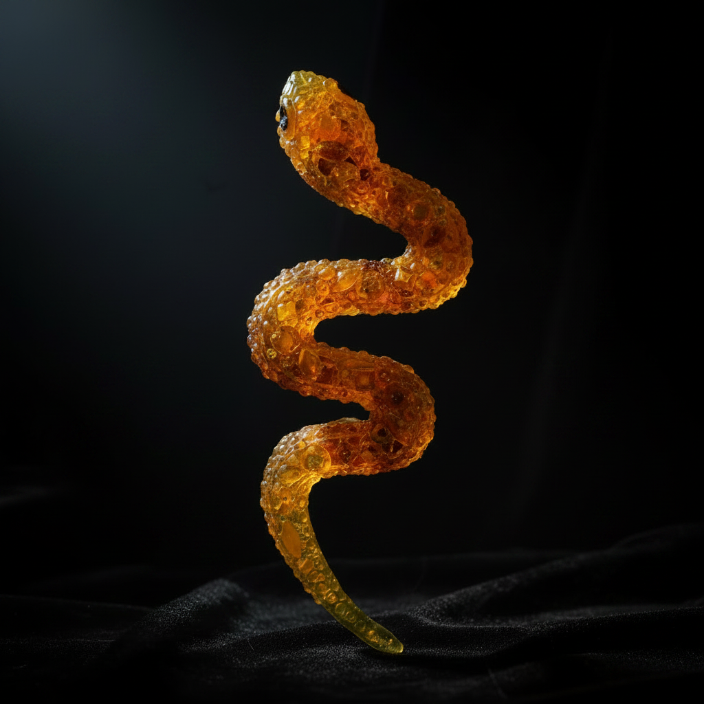 Snake brooch, gothic pin, Baltic amber by KIZIMA® — handmade in USA, detail view