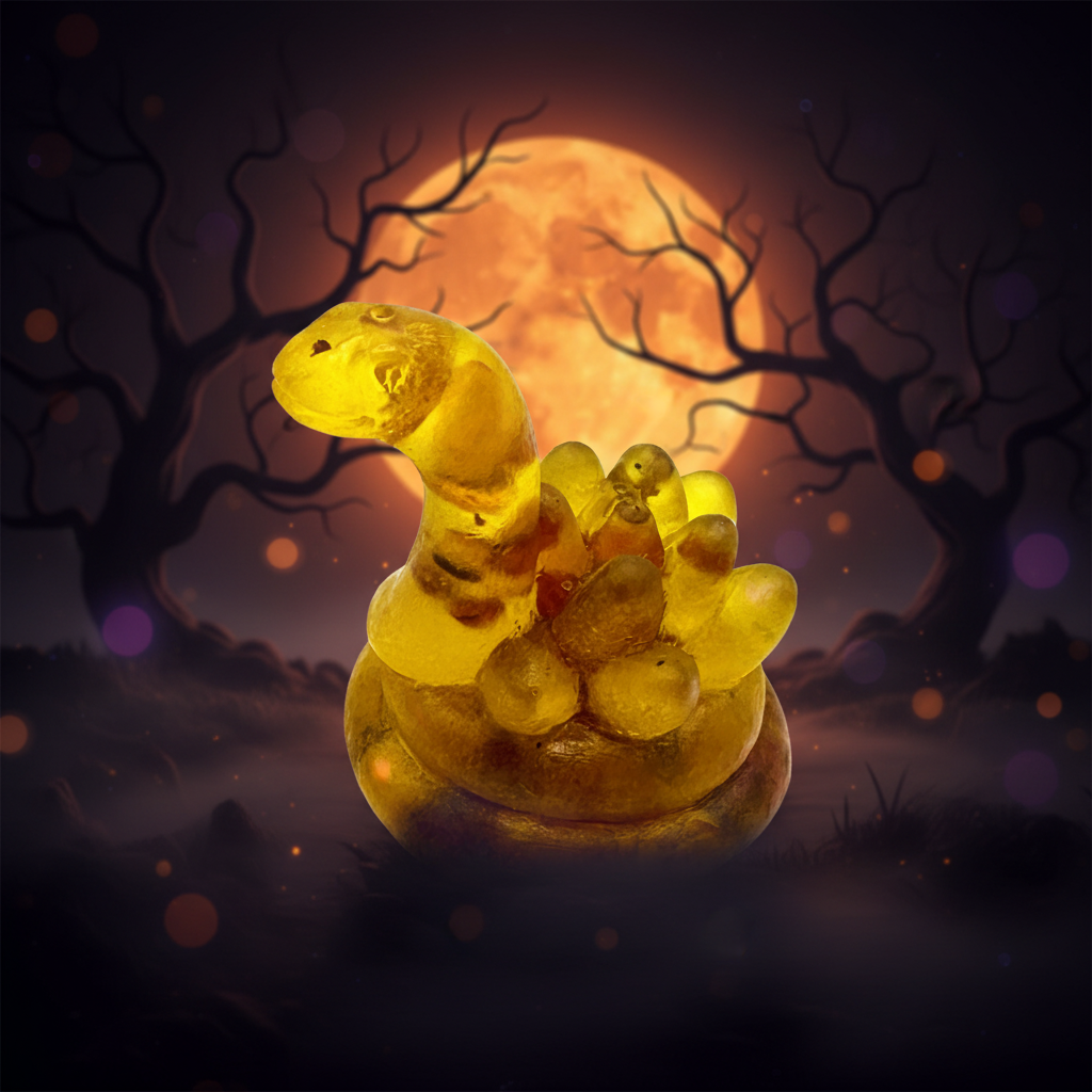 Snake Baltic amber figurine, Halloween, by KIZIMA® — handmade in USA, detail view