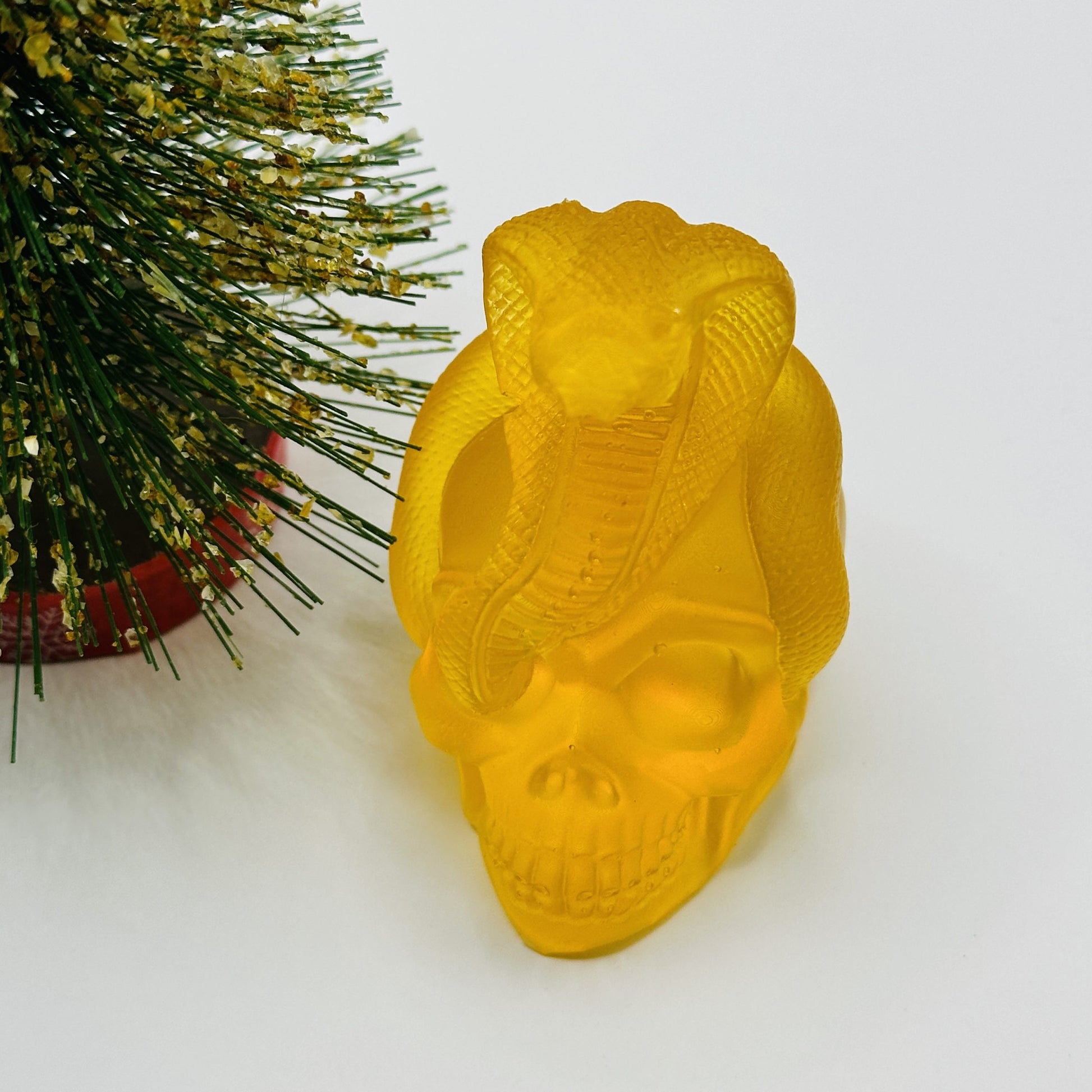 KIZIMA® snake skull Baltic amber figurine — genuine amber decor, handmade in USA, detail view