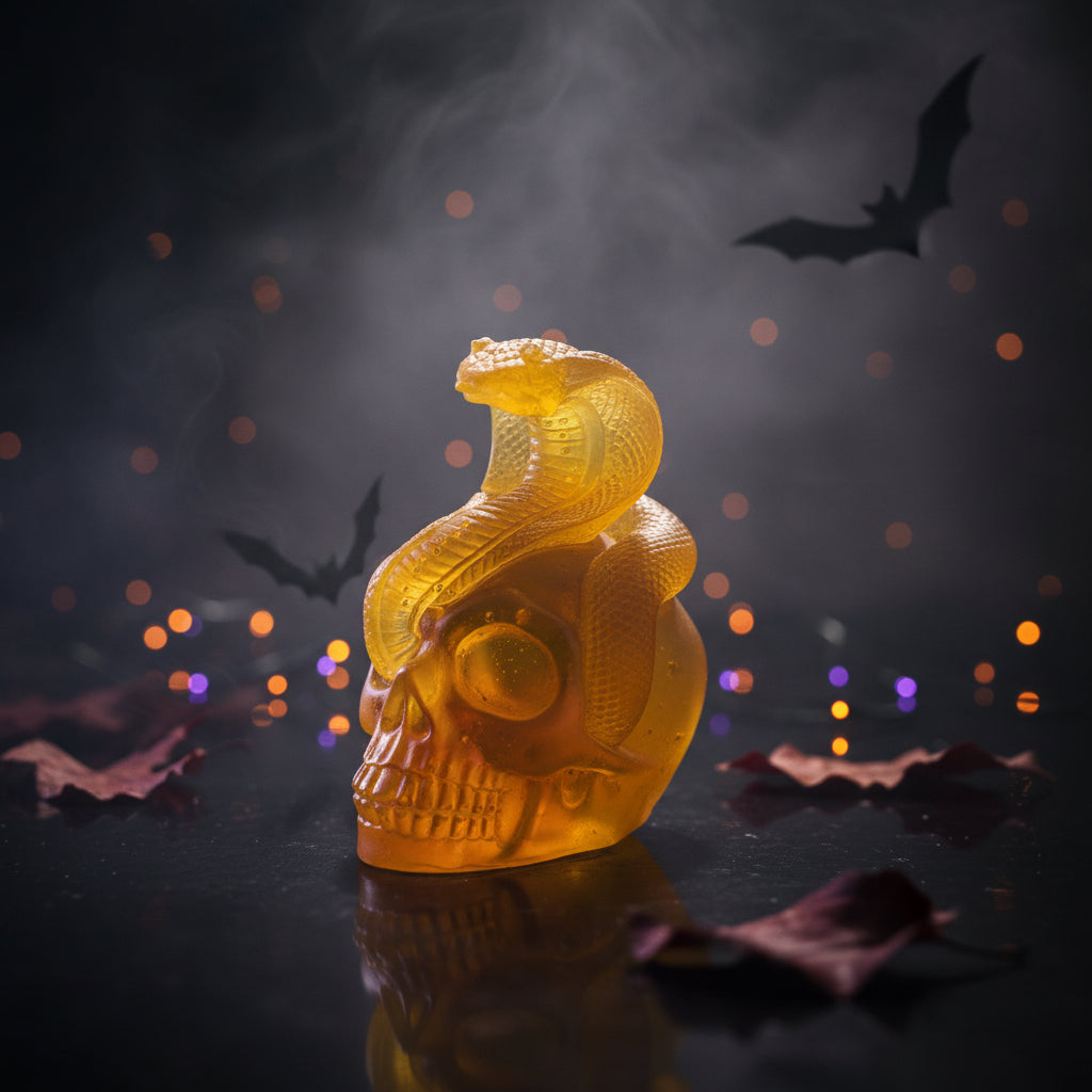 KIZIMA® handmade amber snake skull — natural Baltic amber decor, USA, detail