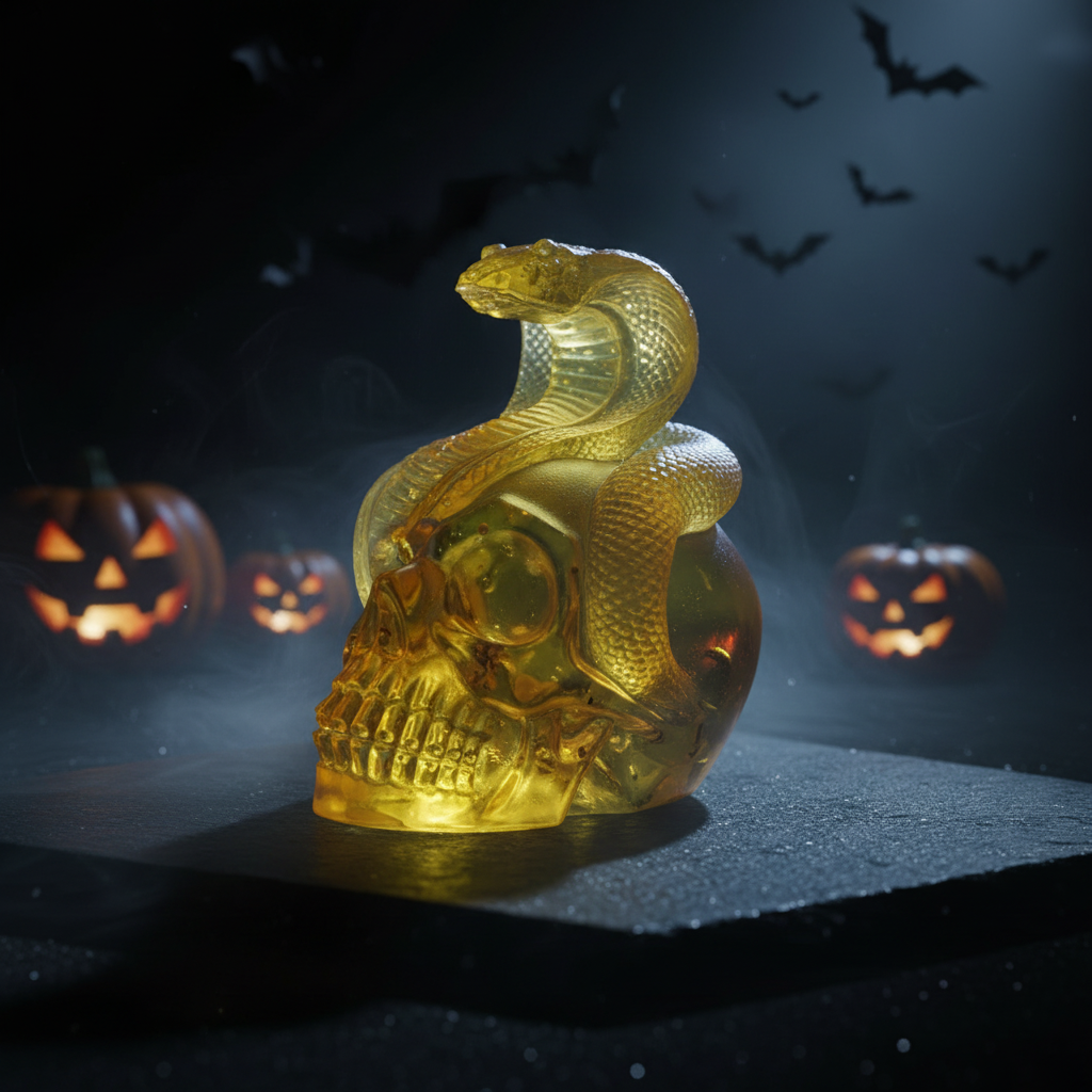Snake skull mini Baltic amber figurine by KIZIMA® — handmade in USA, detail view