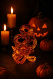 KIZIMA® snake with lily Baltic amber figurine — genuine amber decor, handmade in USA, detail view