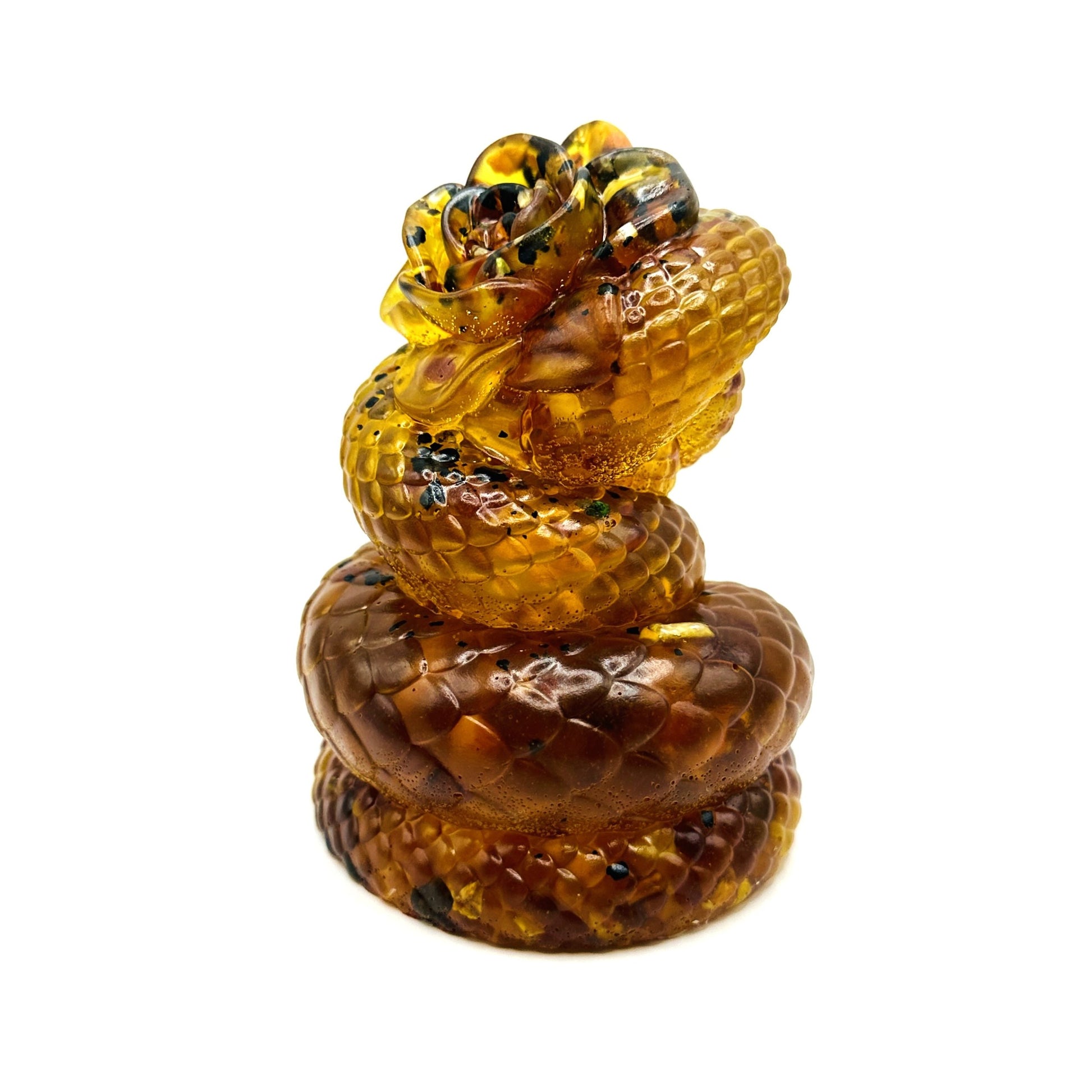 KIZIMA® snake with rose Baltic amber figurine — genuine amber decor, handmade in USA, detail view