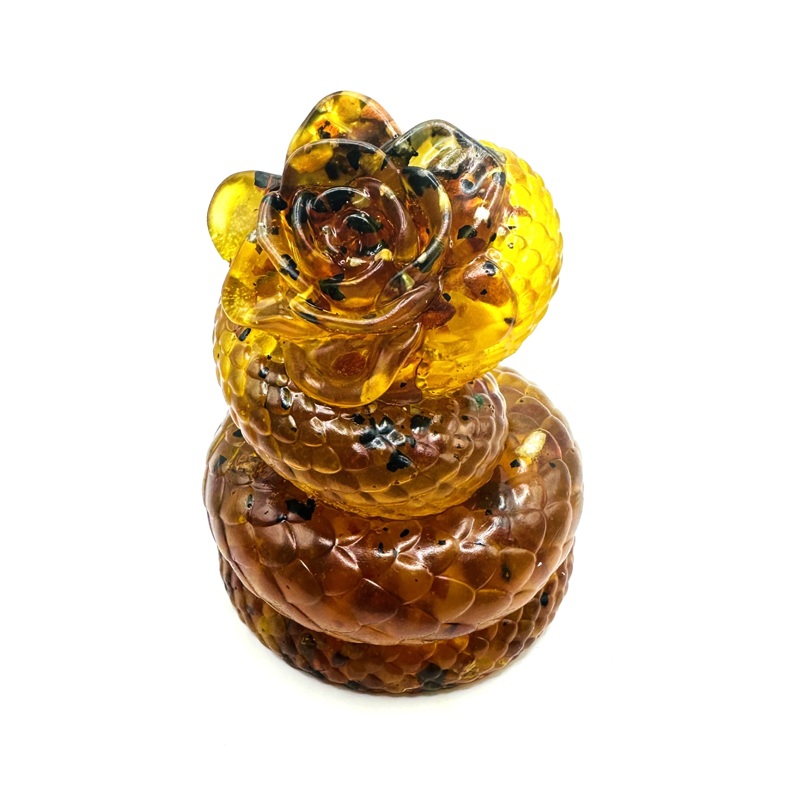 KIZIMA® handmade amber snake with rose — natural Baltic amber decor, USA, detail