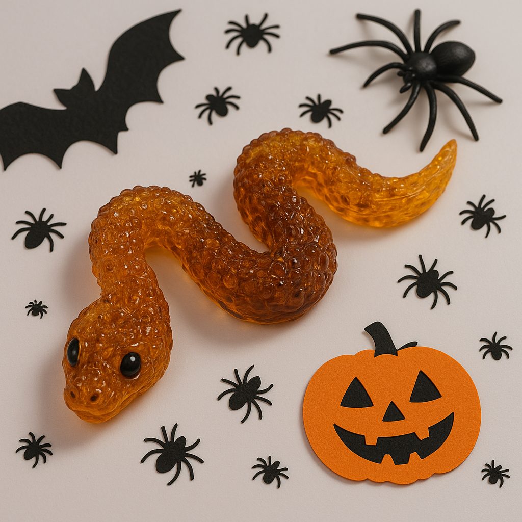 KIZIMA® spooky snake Baltic amber figurine — genuine amber Halloween decor, handmade in USA, side view