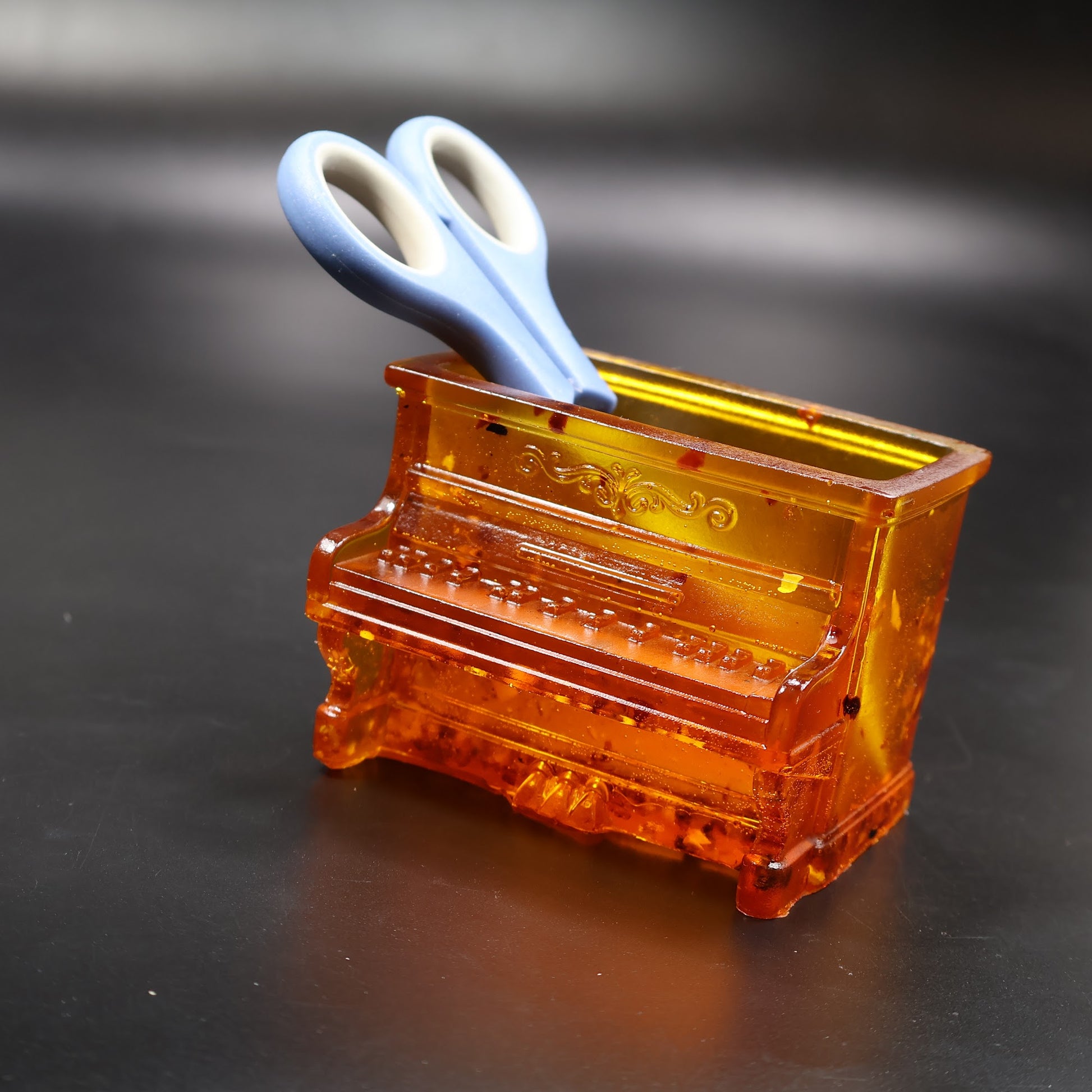 Baltic amber upright piano figurine detail handmade Brooklyn KIZIMA
