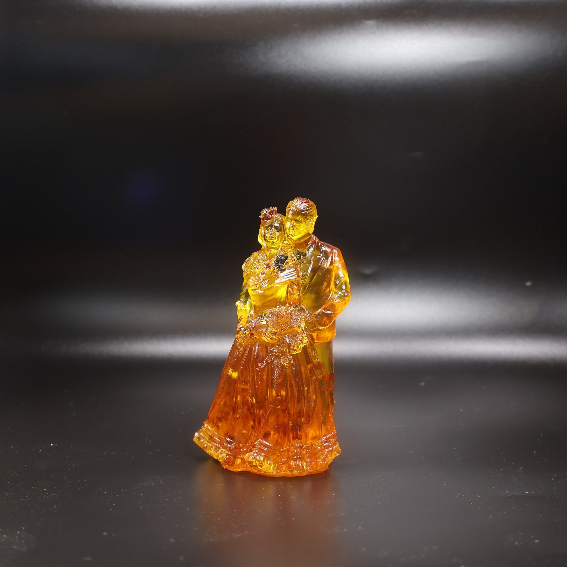 Genuine Baltic amber wedding gift sculpture on display, handcrafted in New York USA