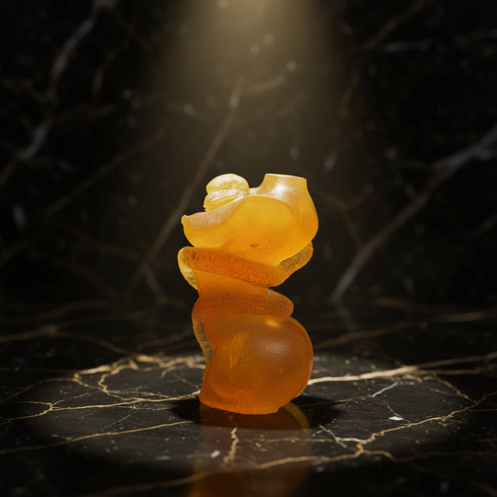 KIZIMA® woman and snake Baltic amber figurine — genuine amber decor, handmade in USA, detail view
